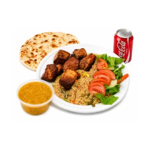 Beef Tikka + Rice + Salad + Daal + Naan + Soda