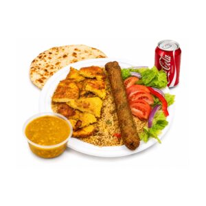 Fish Tikka + Seekh Kabab + Rice + Salad + Daal + Naan + Soda