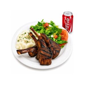 Lamb Chops + Mashed Potatoes + Salad + Soda