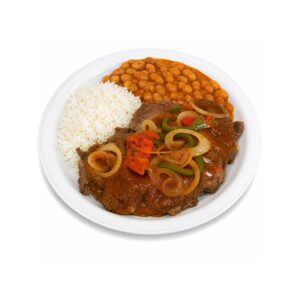 Onion Steak, Rice & Beans