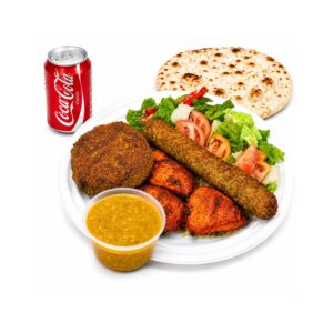 Shami & Seekh Kabab + Chicken Tikka + Naan + Salad + Soda